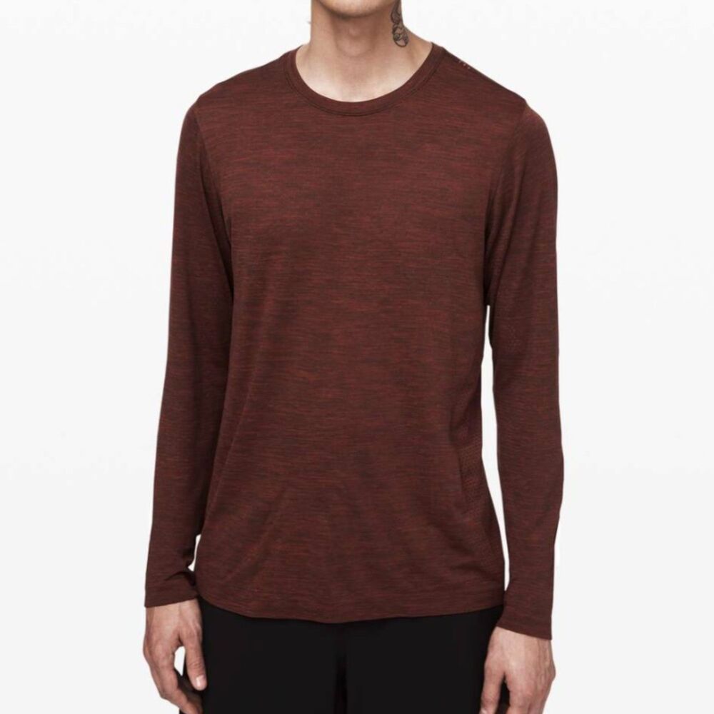 Lululemon Metal Vent Breath Long Sleeve Slim Fit Shirt In Magma/Sequoia Small